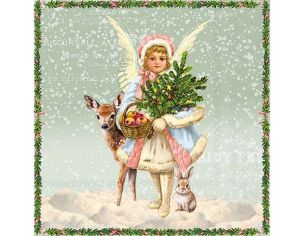 Serviette papier ange vintage faon lapin panier pommes sapin 33cm