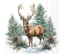 Voir la slide Serviette papier blanc cerf bois forêt enneigée pommes de pin 33cm