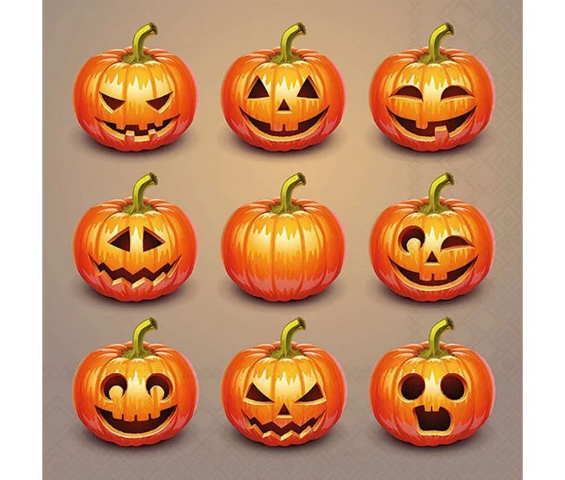 Serviette papier citrouilles Halloween visages sculptés grille 33cm