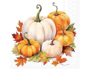 Serviette papier blanc citrouilles orange blanches feuilles d'érable automne 33cm