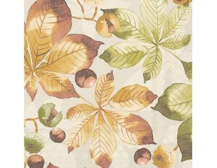 Serviette papier crème feuilles de marronnier châtaignes automne 33cm