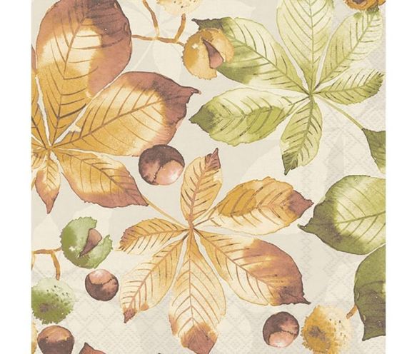 Serviette papier crème feuilles de marronnier châtaignes automne 33cm