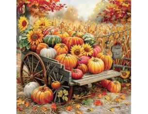 Serviette papier charrette citrouilles tournesols automne champ maïs 33cm