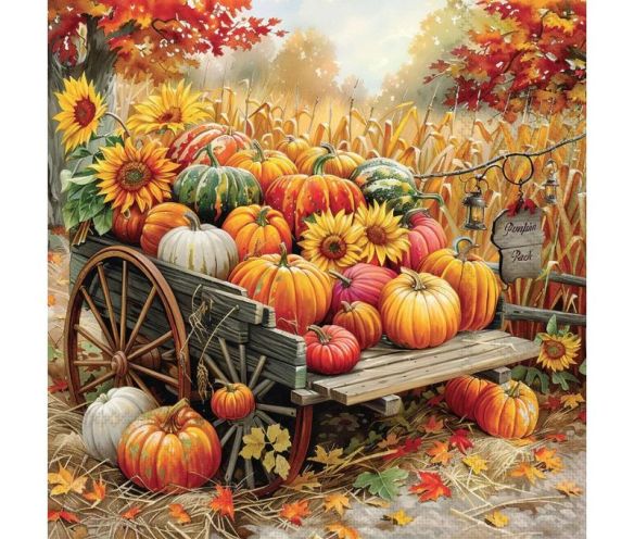 Serviette papier charrette citrouilles tournesols automne champ maïs 33cm