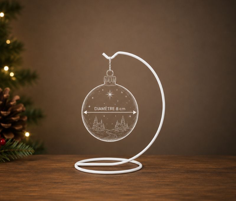 Support métal blanc pour boule de Noël D8cm