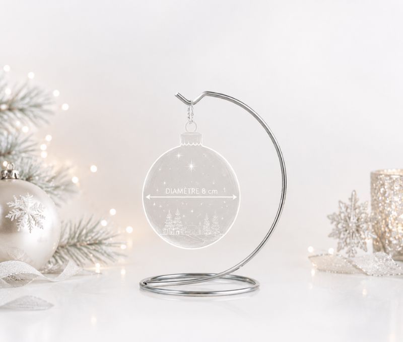 Support pour boule de noël argenté, convient pour boule de Noël de diamètre 8cm.