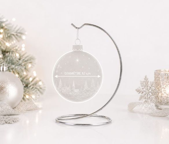 Support pour boule de Noël argenté en métal pour boule de Noël de 12 cm de diamètre.