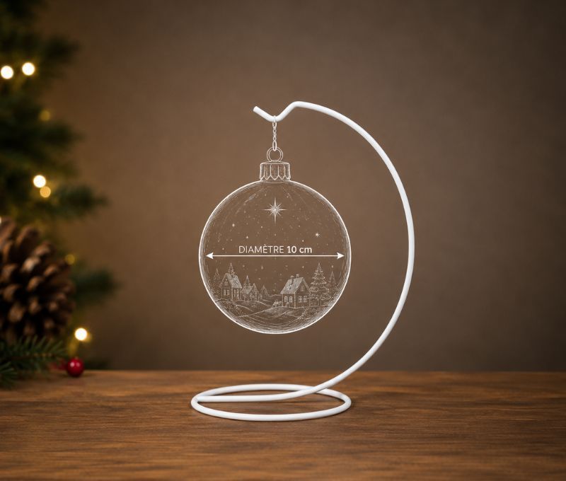 Support métal blanc pour boule de Noël D10cm