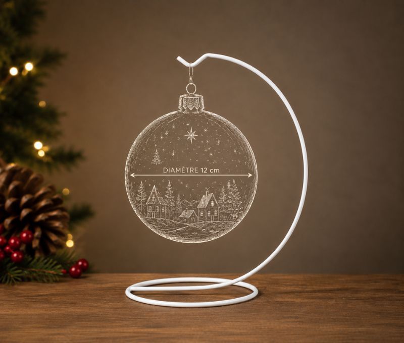 Support métal blanc pour boule de Noël D12cm