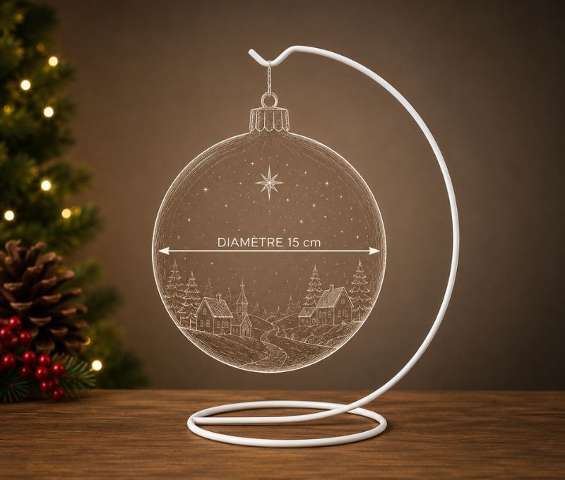 Support métal blanc pour boule de Noël D15cm