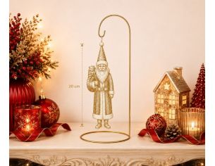 Support boule de Noël métal doré crochet col de cygne socle rond H28cm