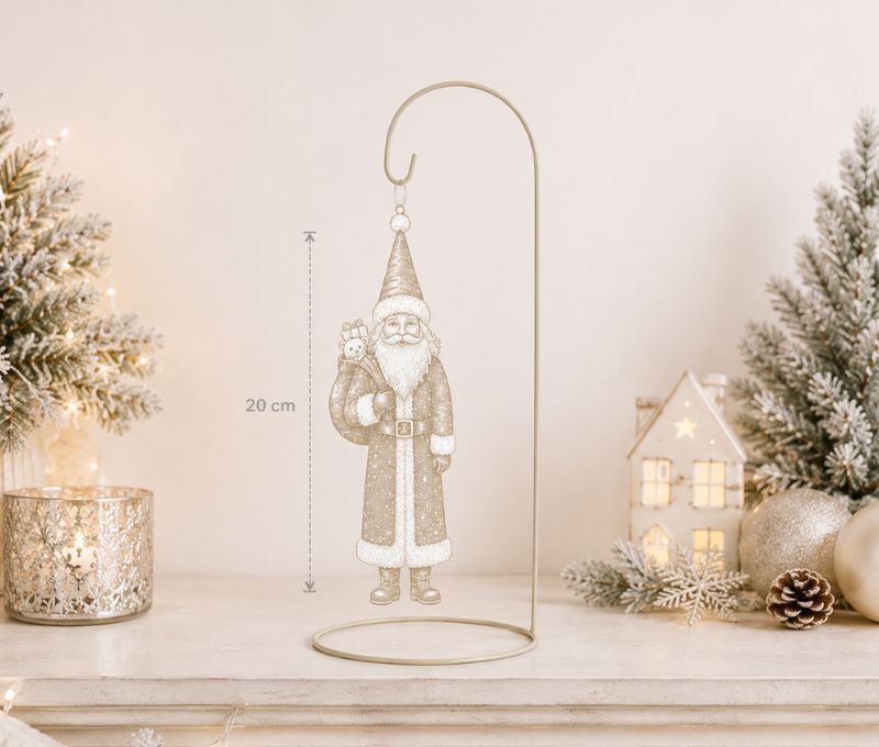 Support boule de Noël métal blanc crochet fin socle rond H28cm