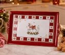 Voir la slide Plateau rouge décor cheval à bascule bordure damiers clochettes houx sucres d'orge poignées dorées 41x26x3cm