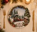 Voir la slide Sous-assiette ronde décor train Noël guirlande sapins maison enneigée cerf Merry Christmas Ø33cm
