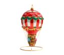 See slide Suspension de Noël montgolfière rouge, blanche et dorée en verre soufflé et peinte à la main. 
Hauteur : 17cm