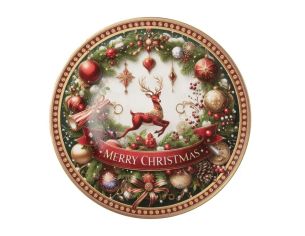 Sous-assiette ronde décor guirlande renne doré boules de Noël Merry Christmas Ø33cm