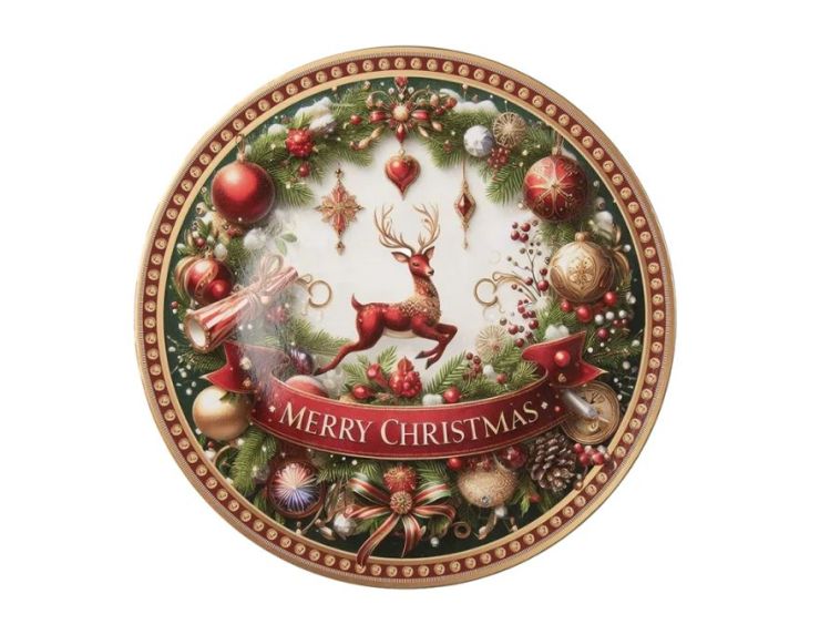 Sous-assiette ronde décor guirlande renne doré boules de Noël Merry Christmas Ø33cm