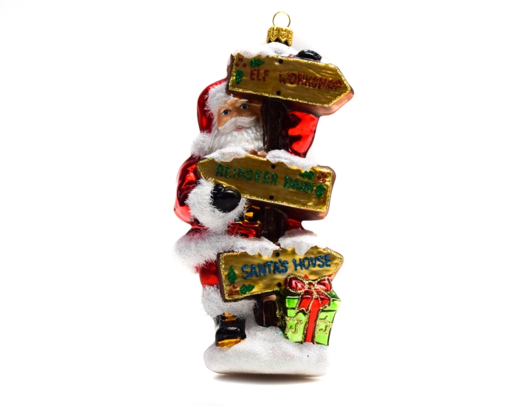 Suspension Père Noël avec panneaux en verre soufflé - 18cm