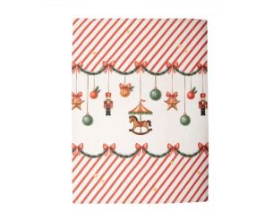 Torchon beige rayures rouges guirlande casse-noisette carrousel boules Noël 50x70cm