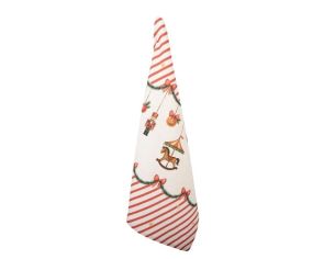 Torchon beige rayures rouges guirlande casse-noisette carrousel boules Noël 50x70cm