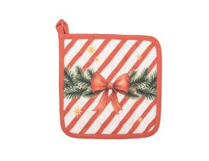 Manique carrée beige liseré rouge sapin casse-noisette carrousel boules Noël 20x20cm