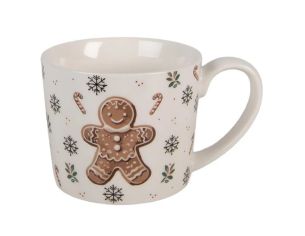 Mug blanc porcelaine bonhomme pain d'épices flocons sucres d'orge houx 275ml
