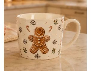 Mug blanc porcelaine bonhomme pain d'épices flocons sucres d'orge houx 275ml