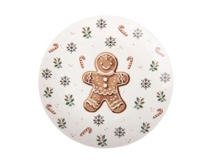 Assiette blanche porcelaine décor pain d'épices flocons sucres d'orge houx Ø20cm