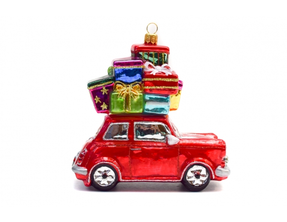 Décoration de Noël en Verres voiture rouge avec sapin de Noël H5,5cm