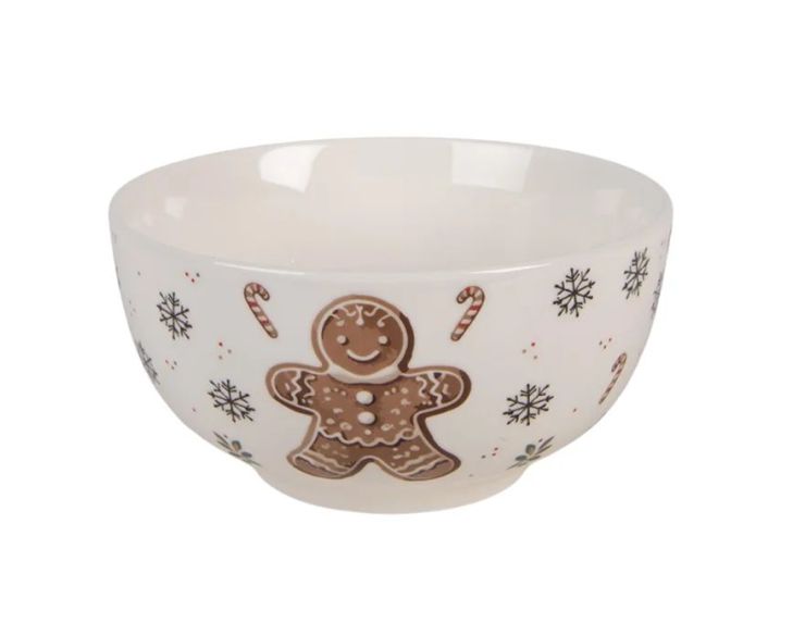 Bol blanc porcelaine décor pain d'épices flocons sucres d'orge Ø14cm