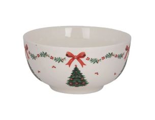 Bol blanc céramique sapin de Noël nœud rouge frise houx Ø14cm