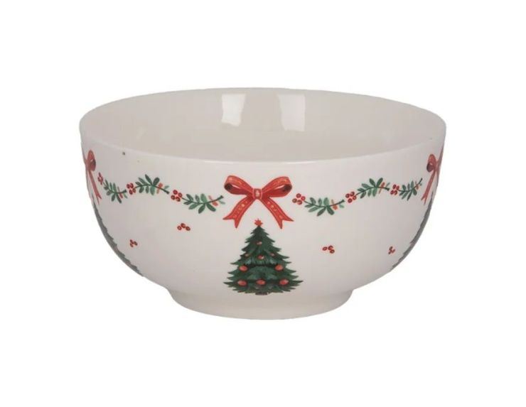Bol blanc céramique sapin de Noël nœud rouge frise houx Ø14cm