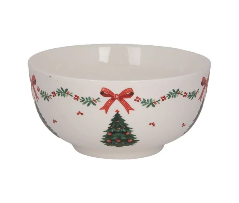 Bol blanc céramique sapin de Noël nœud rouge frise houx Ø14cm
