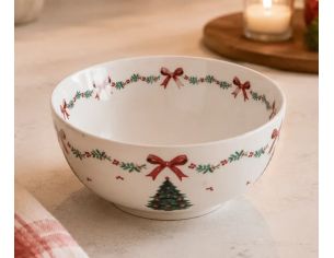 Bol blanc céramique sapin de Noël nœud rouge frise houx Ø14cm