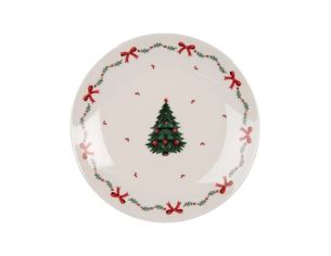 Assiette blanche porcelaine sapin de Noël houx nœuds rouges Ø20cm