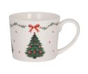 Voir la slide Mug blanc porcelaine sapin de Noël nœud rouge frise houx 275ml