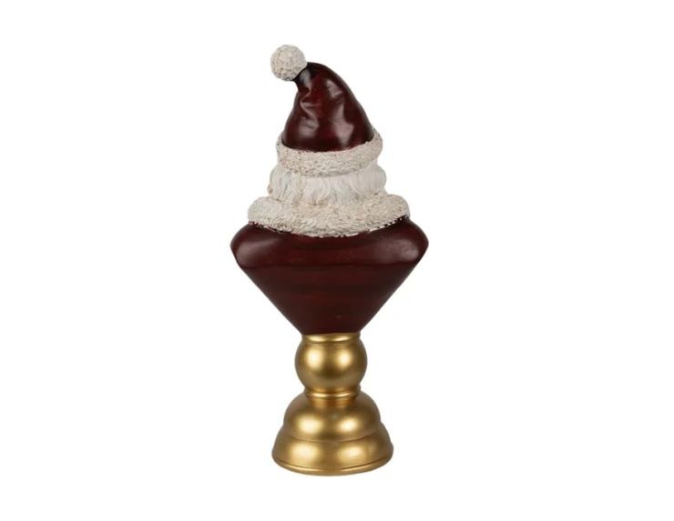 Buste Père Noël bonnet rouge barbe blanche socle doré polyrésine H40cm