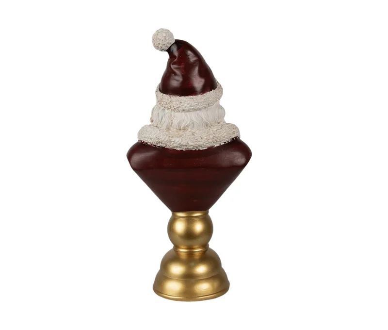 Buste Père Noël bonnet rouge barbe blanche socle doré polyrésine H40cm