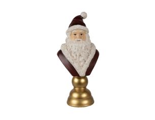 Buste Père Noël bonnet rouge barbe blanche socle doré polyrésine H40cm