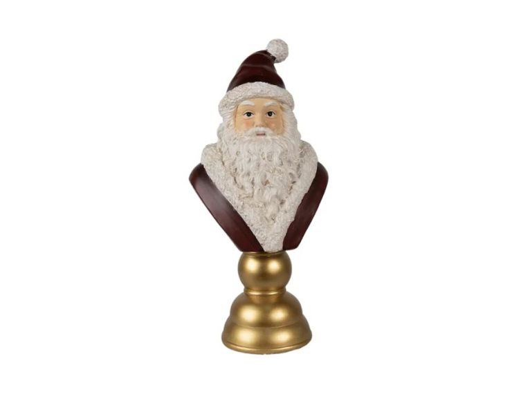 Buste Père Noël bonnet rouge barbe blanche socle doré polyrésine H40cm
