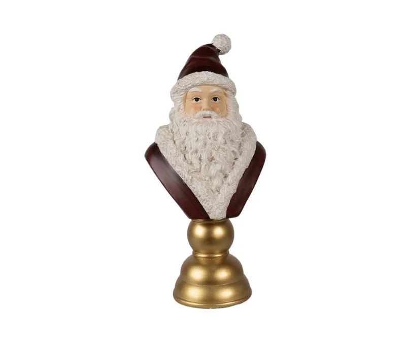 Buste Père Noël bonnet rouge barbe blanche socle doré polyrésine H40cm