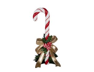 Décoration Noël canne sucre d'orge rouge houx nœud doré H91cm
