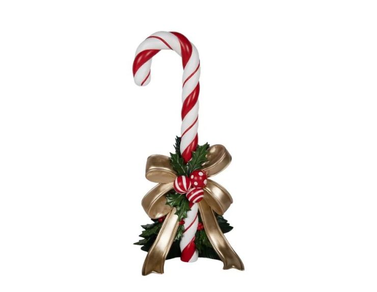 Décoration Noël canne sucre d'orge rouge houx nœud doré H91cm