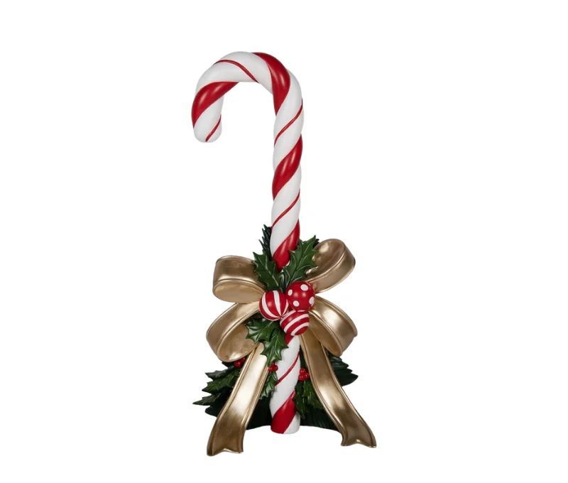 Décoration Noël canne sucre d'orge rouge houx nœud doré H91cm