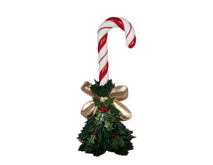 Décoration Noël canne sucre d'orge rouge houx nœud doré H91cm