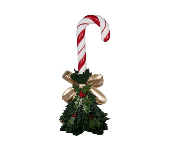 Décoration Noël canne sucre d'orge rouge houx nœud doré H91cm