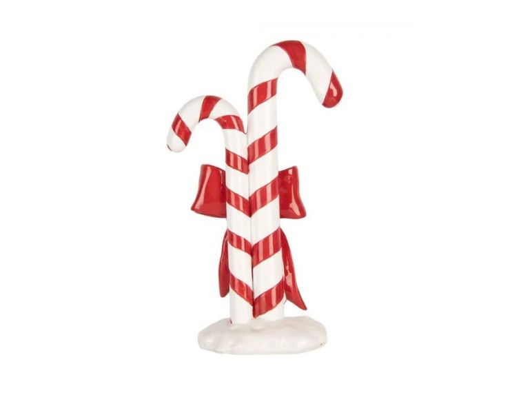 Décoration Noël deux cannes sucre d'orge nœud rouge doré socle neige H26cm