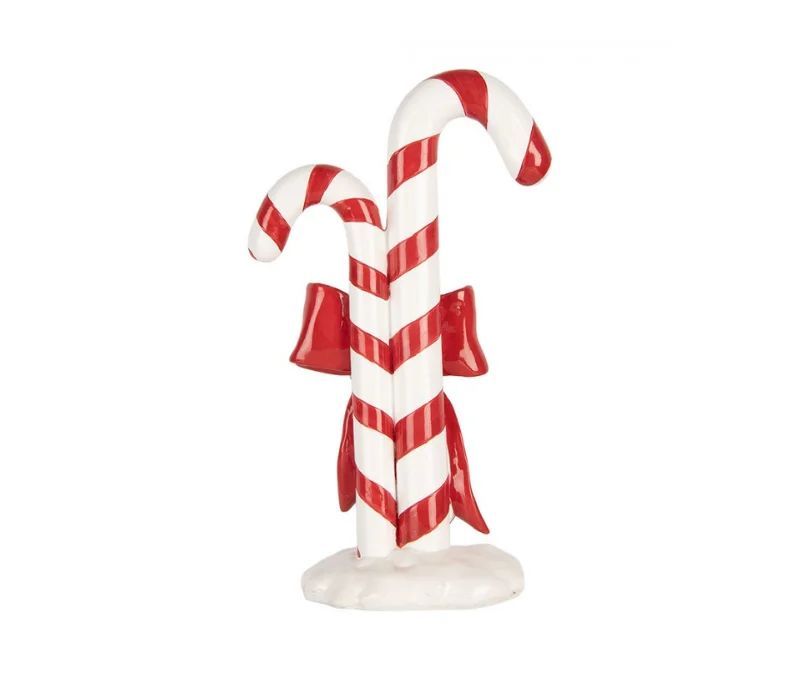 Décoration Noël deux cannes sucre d'orge nœud rouge doré socle neige H26cm