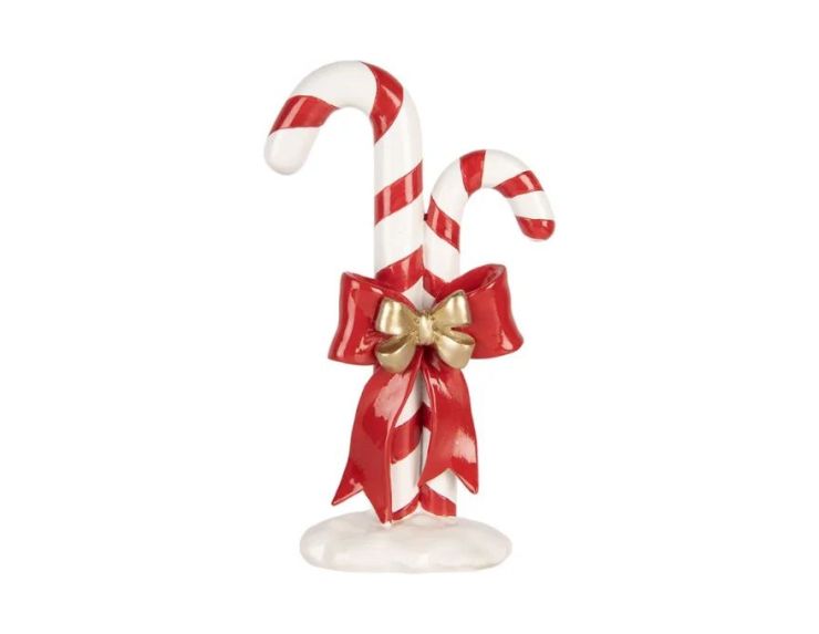 Décoration Noël deux cannes sucre d'orge nœud rouge doré socle neige H26cm