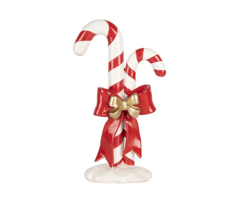 Décoration Noël deux cannes sucre d'orge nœud rouge doré socle neige H26cm
